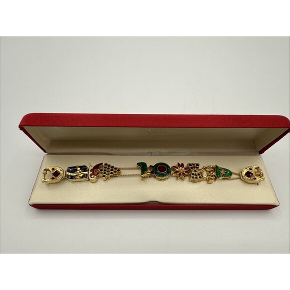 Tacoa Christmas Charm Bracelet 7.5" Gold Tone Boxed Holiday Jewelry Gift - Picture 4 of 15